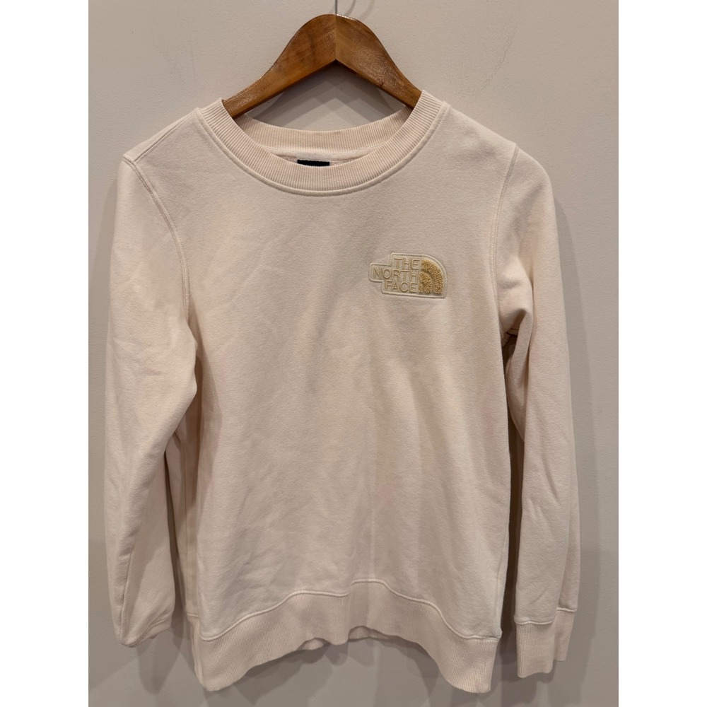 The North Face Womens Cream Crewneck Sweatshirt Chenille Logo Pullover Small